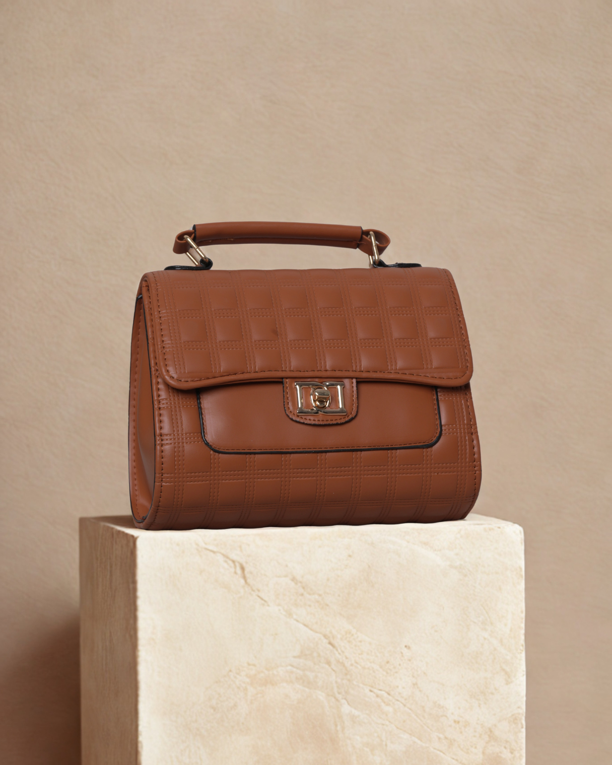 Elegant Grid-Quilted Top-Handle Backpack – Women Bag