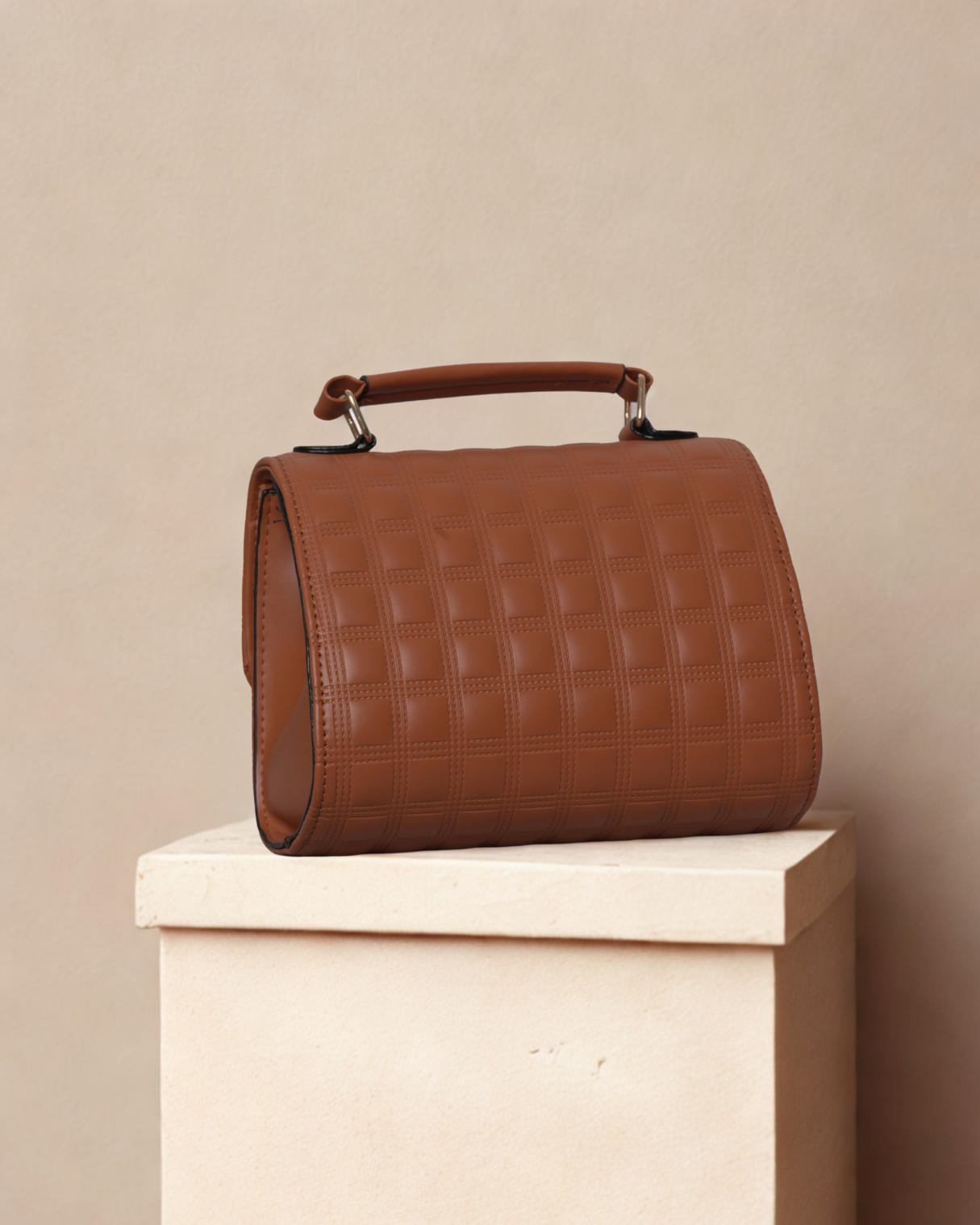 Elegant Grid-Quilted Top-Handle Backpack – Women Bag