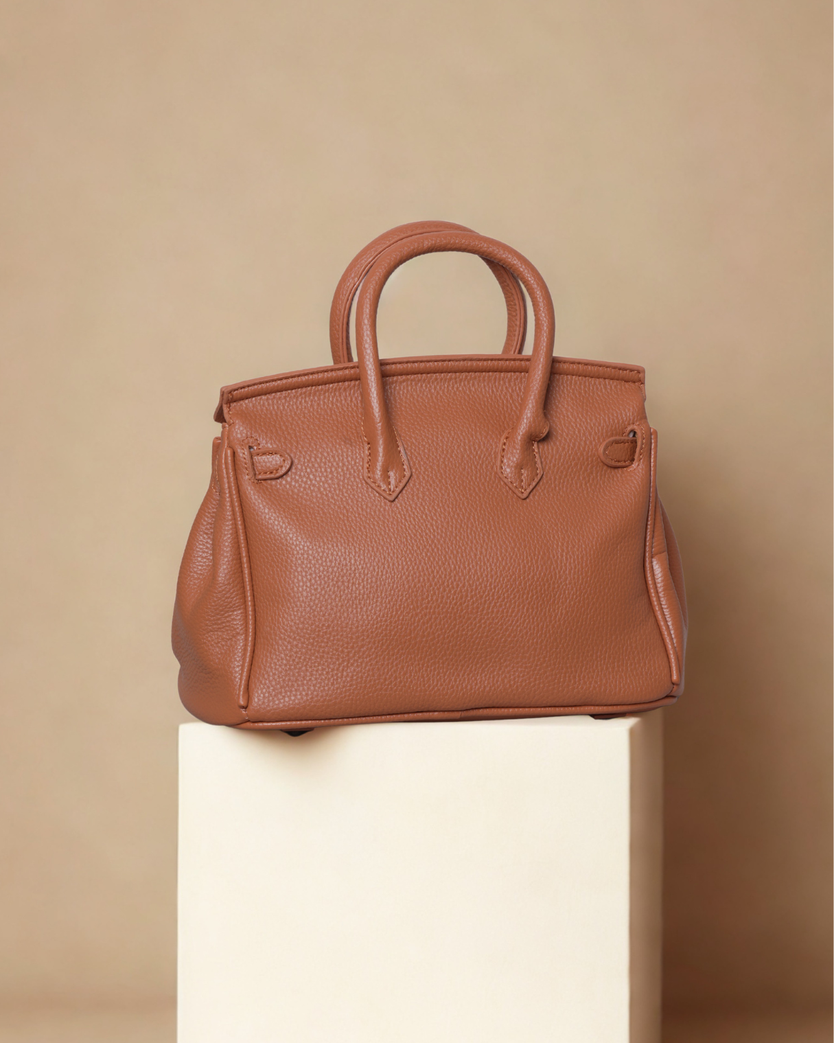 Classic Medium size Pebbled Top Handle Satchel | Elegant Turn-Lock Handbag & Crossbody