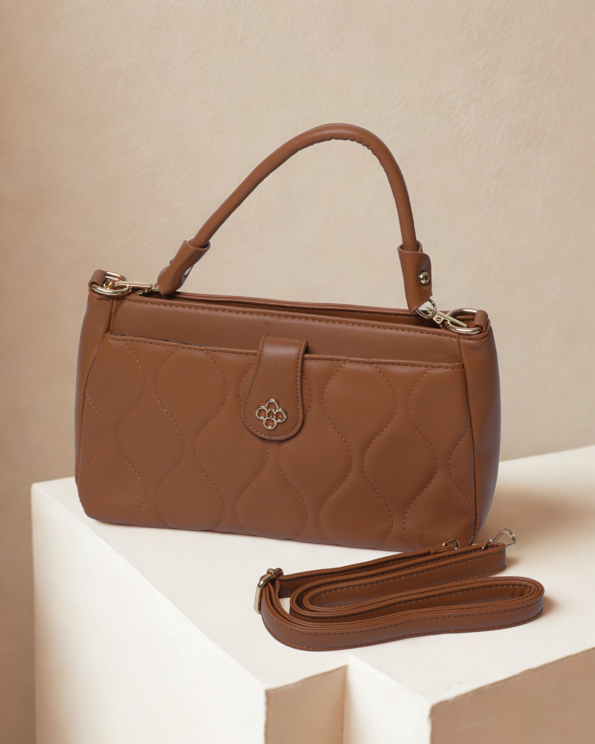Chic Wavy Quilted Top-Handle Bag – Convertible Crossbody