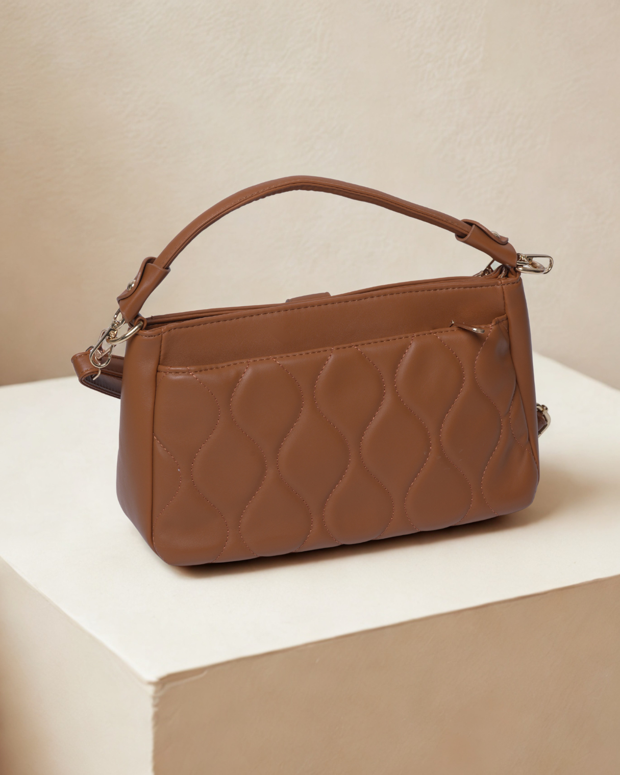 Chic Wavy Quilted Top-Handle Bag – Convertible Crossbody
