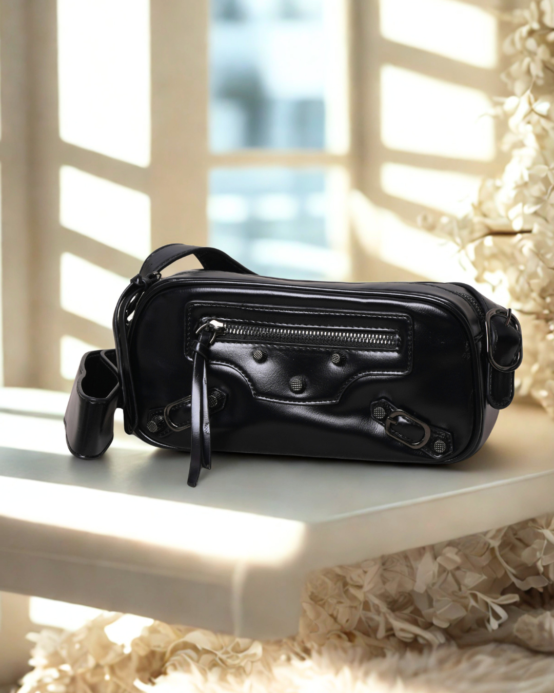 Women's Rivet Crossbody Bag - Lightweight Moto Shoulder Purse