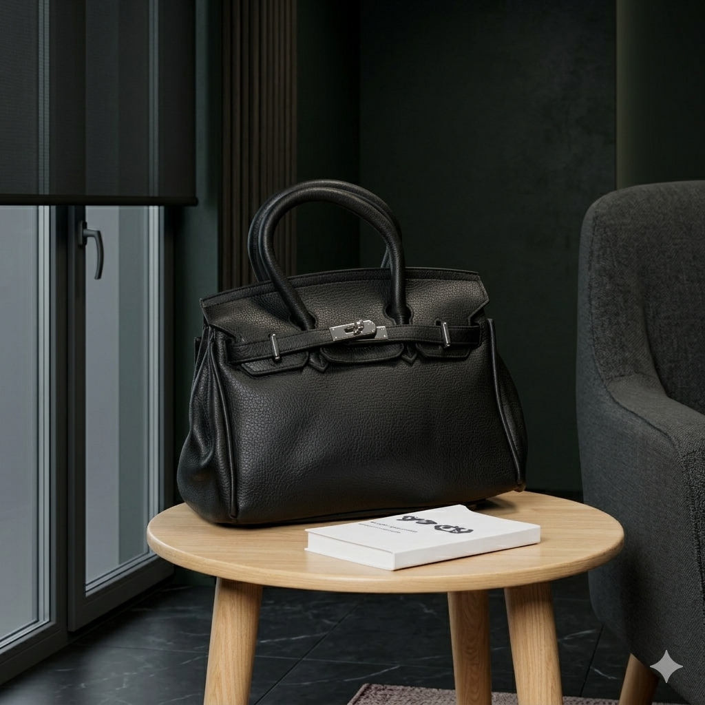 Classic Medium size Pebbled Top Handle Satchel | Elegant Turn-Lock Handbag & Crossbody