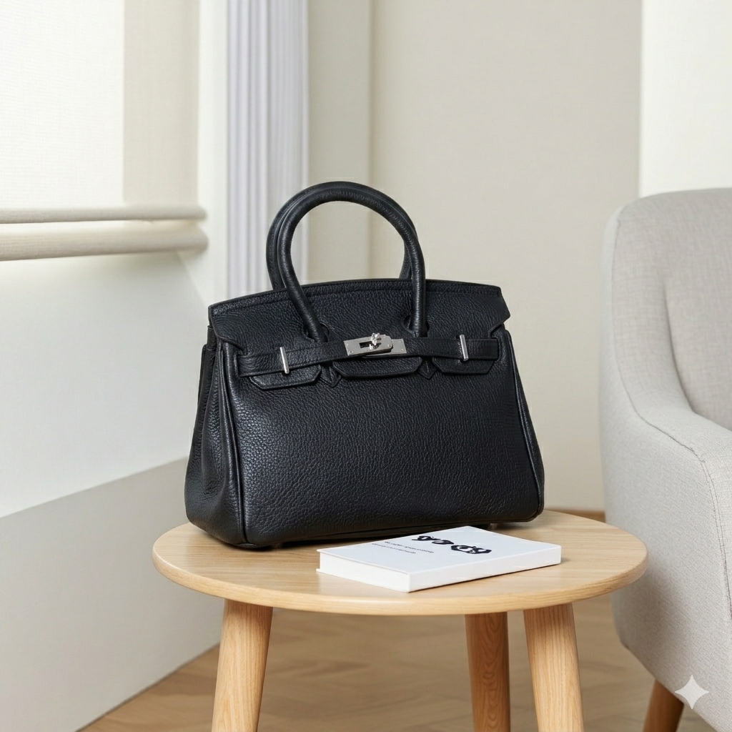 Classic Medium size Pebbled Top Handle Satchel | Elegant Turn-Lock Handbag & Crossbody
