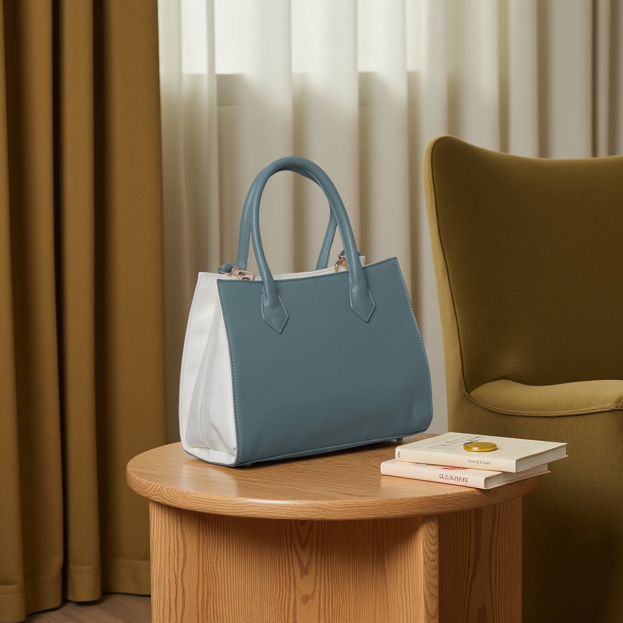 Maishang Structured Satchel Handbag | Two-Tone Top Handle Crossbody