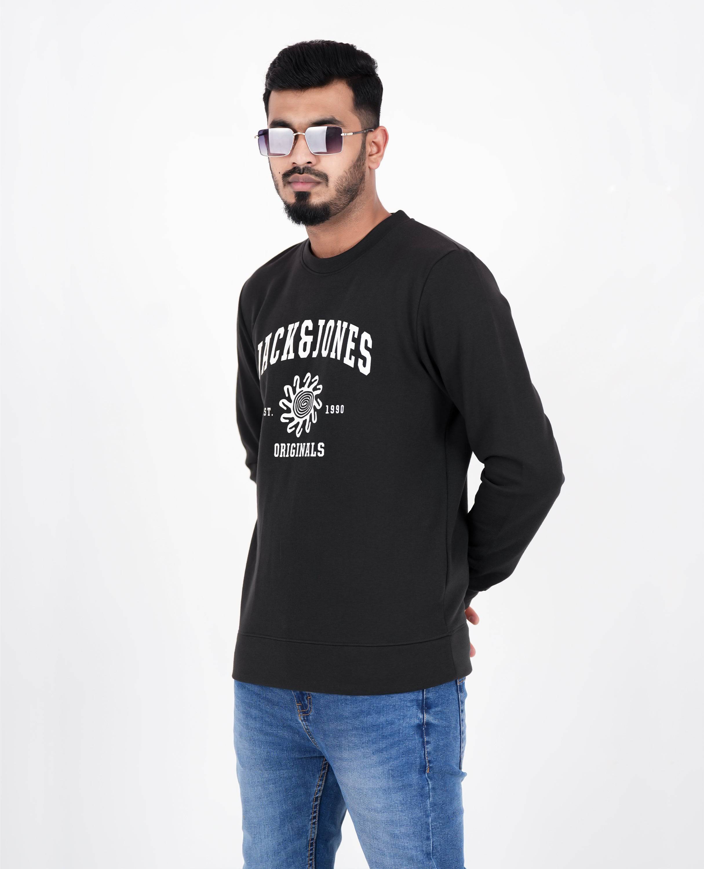 J&J Men's Stylish SweatShirt Black Front  picture a