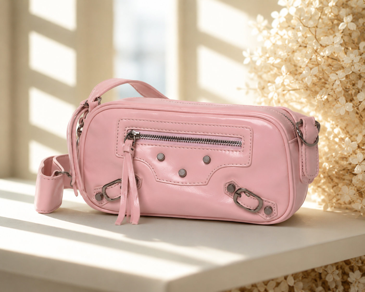 Women's Rivet Crossbody Bag - Lightweight Moto Shoulder Purse
