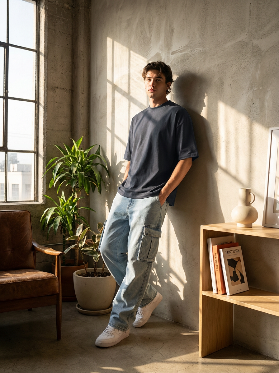 Men’s Oversized Cotton T-Shirt – Casual Loose Fit Crew Neck Basic Tee for Everyday Wear