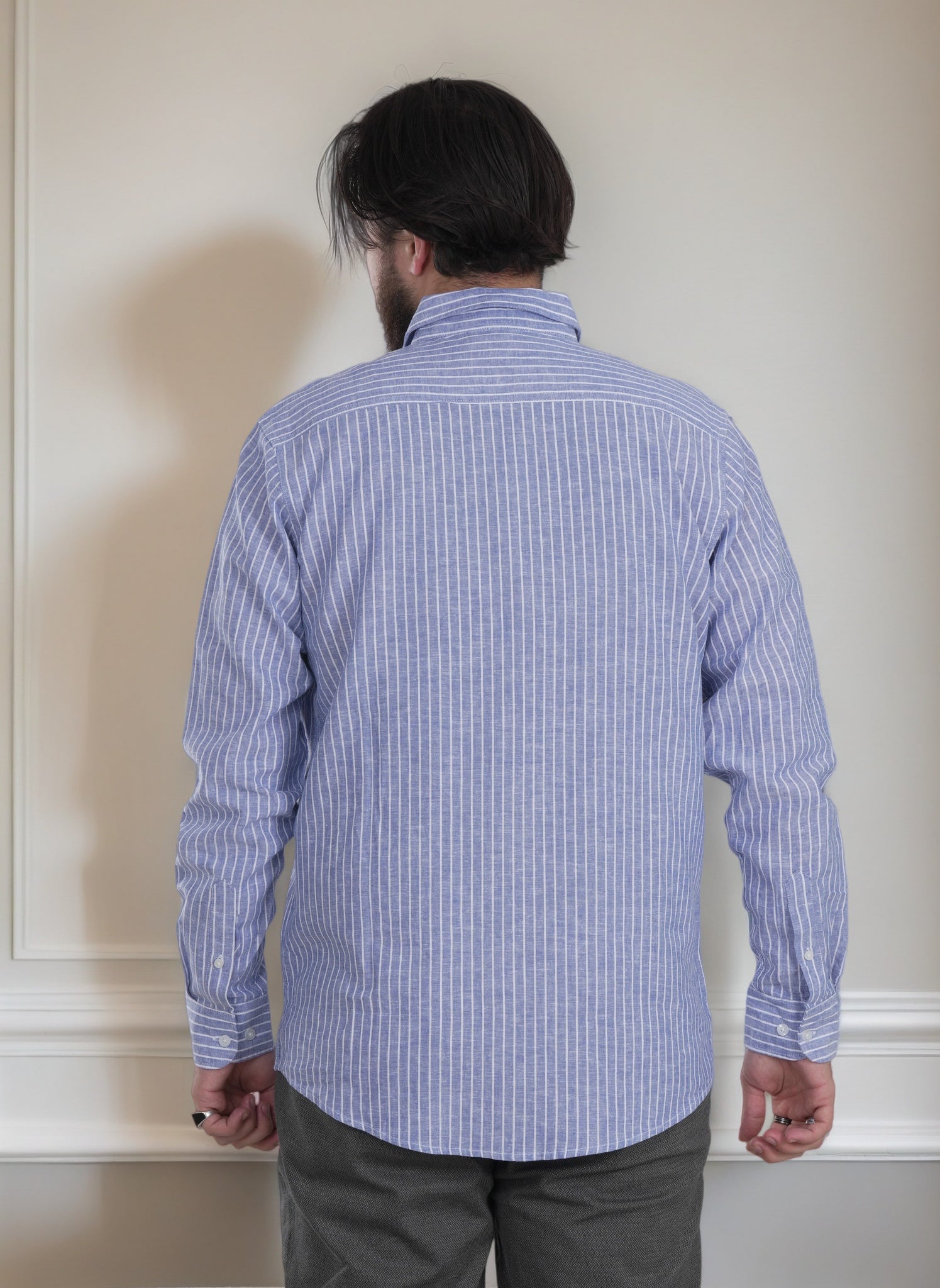 Men's Casual Stripe Long Sleeve Shirt - Relaxed Fit