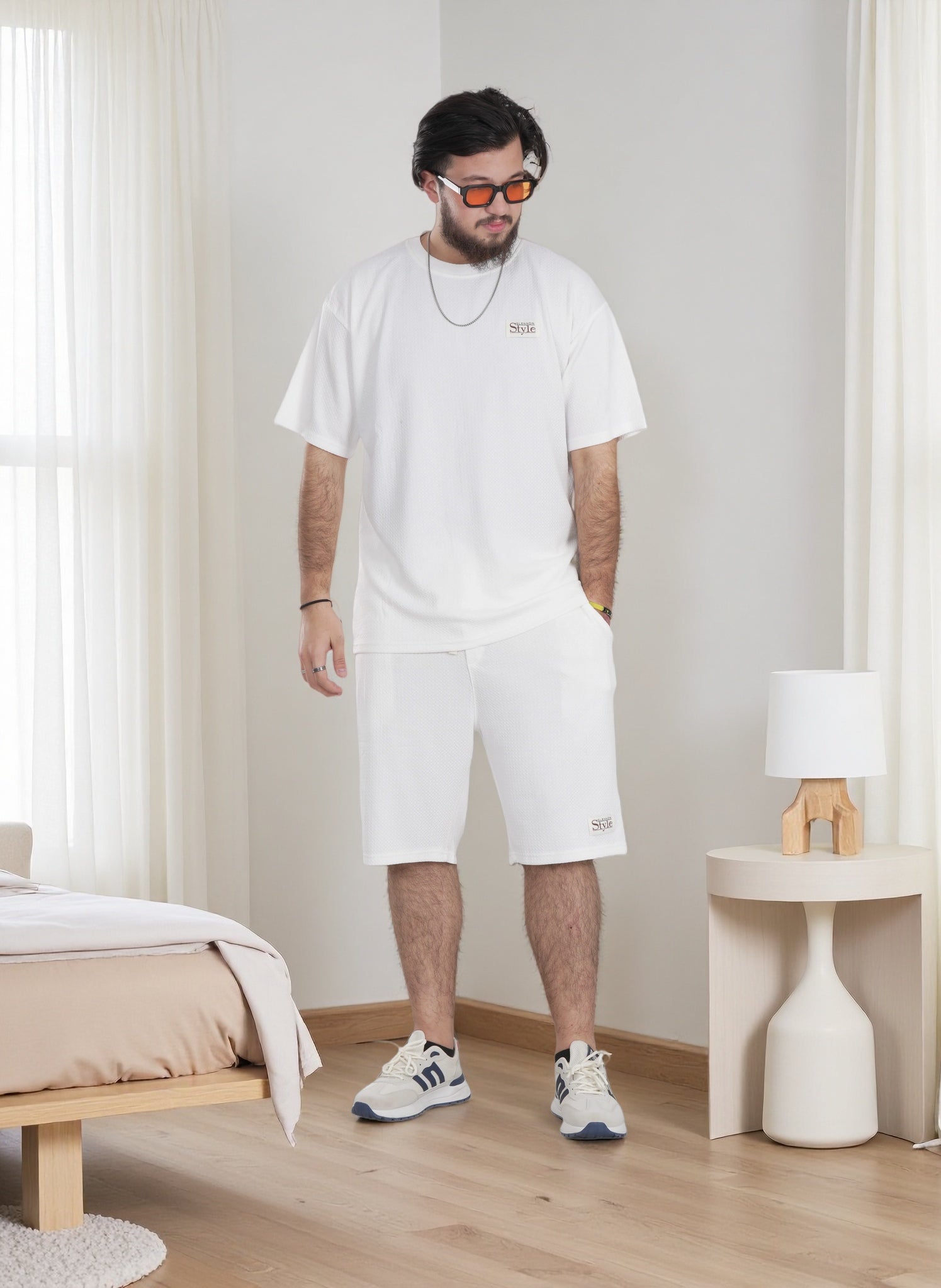 Men's Textured Style Over Size T-Shirt and Shorts Set