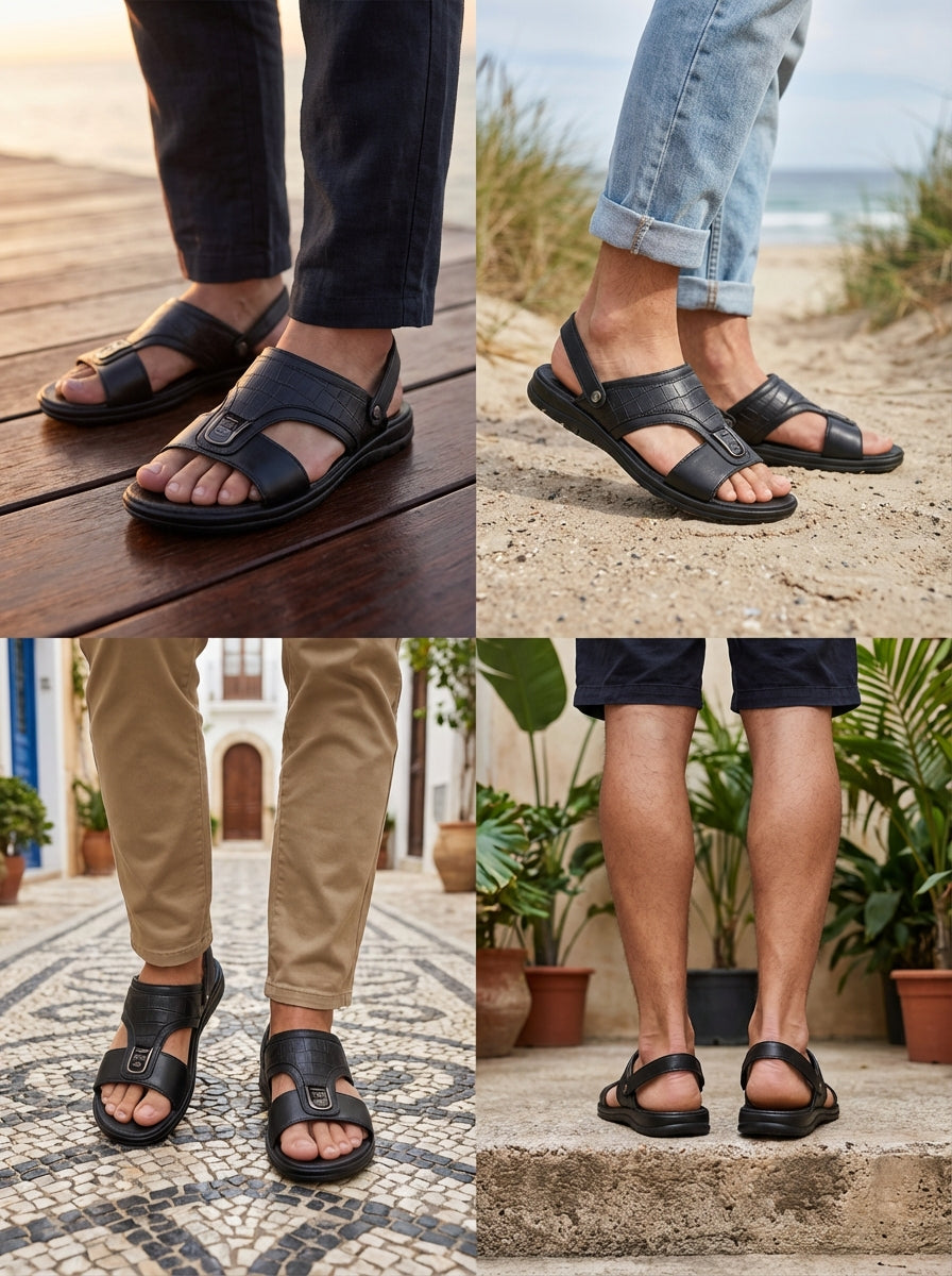 Men’s Black Rubber Slide Sandals – Comfortable Casual Summer Slippers | Fine Look