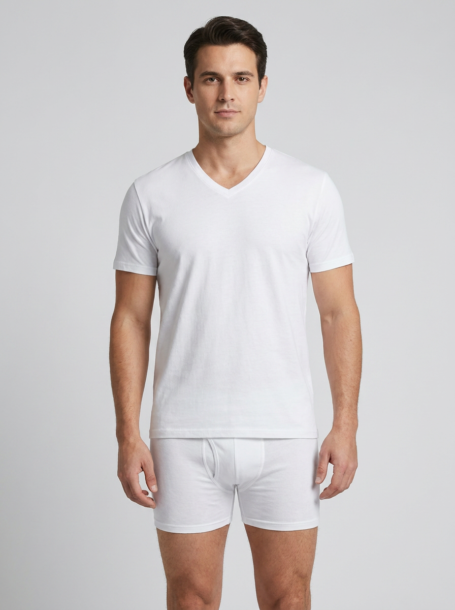 Men's Cotton V-Neck Undershirt – Classic White Base Layer