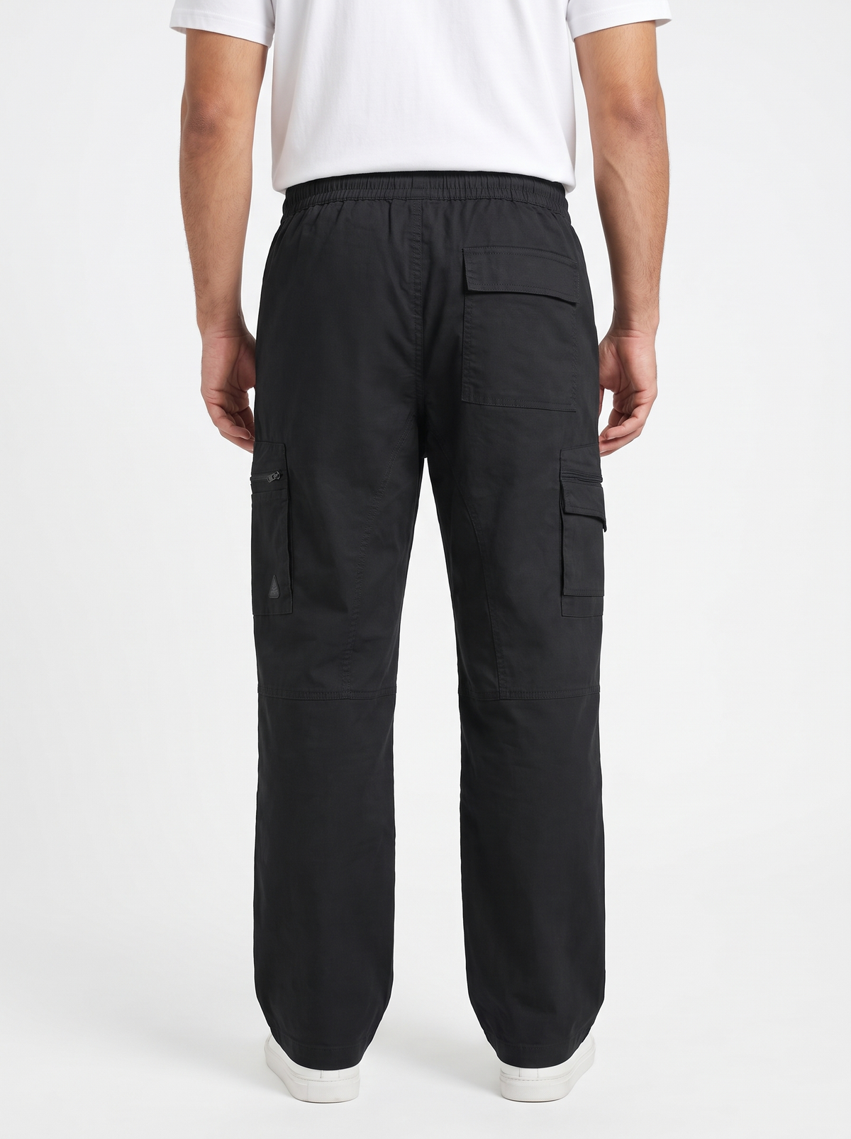 Men's Drawstring Cargo baggy Fit Pants – Elastic Waist Cotton Ripstop Utility Track Pants with Zipper Pockets