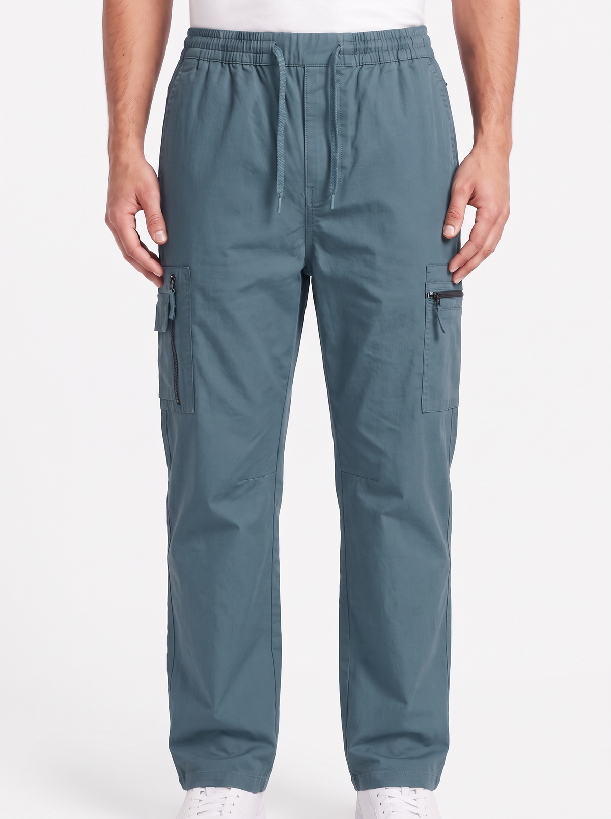 Men's Drawstring Cargo baggy Fit Pants – Elastic Waist Cotton Ripstop Utility Track Pants with Zipper Pockets