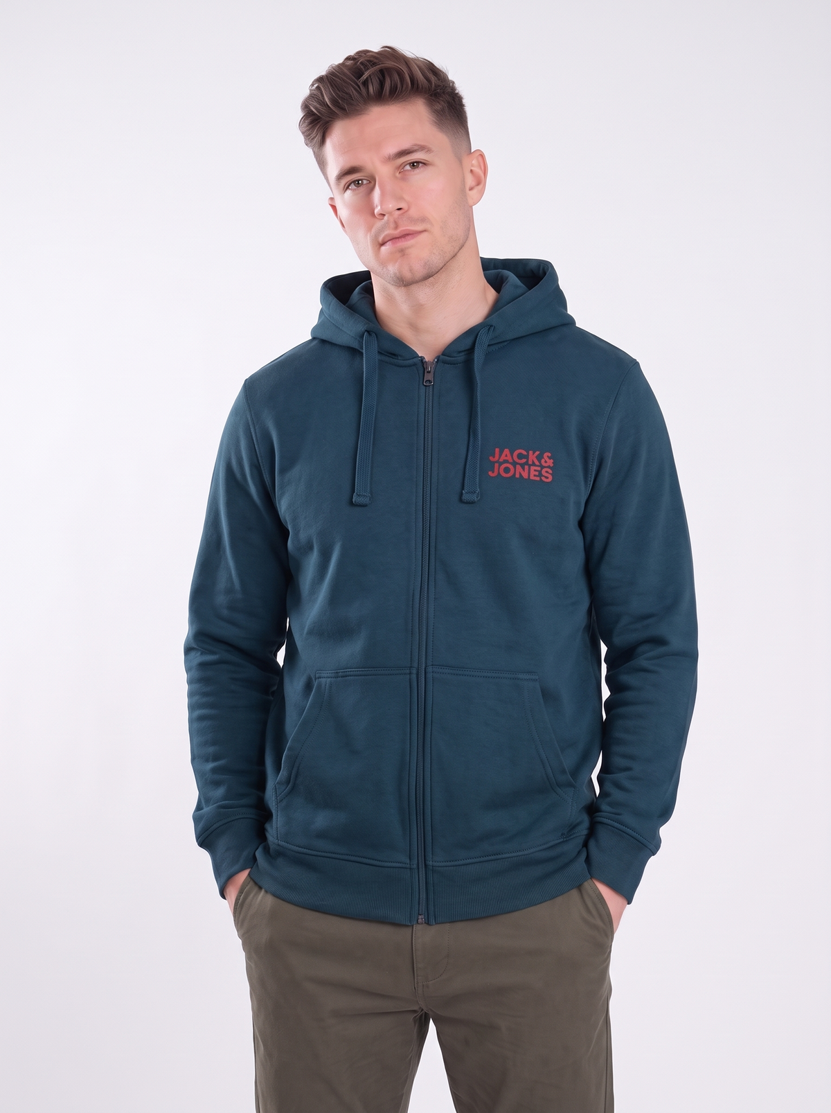Men's Full-Zip Logo Hoodie – Casual Fleece Zip-Up Sweatshirt with Pockets