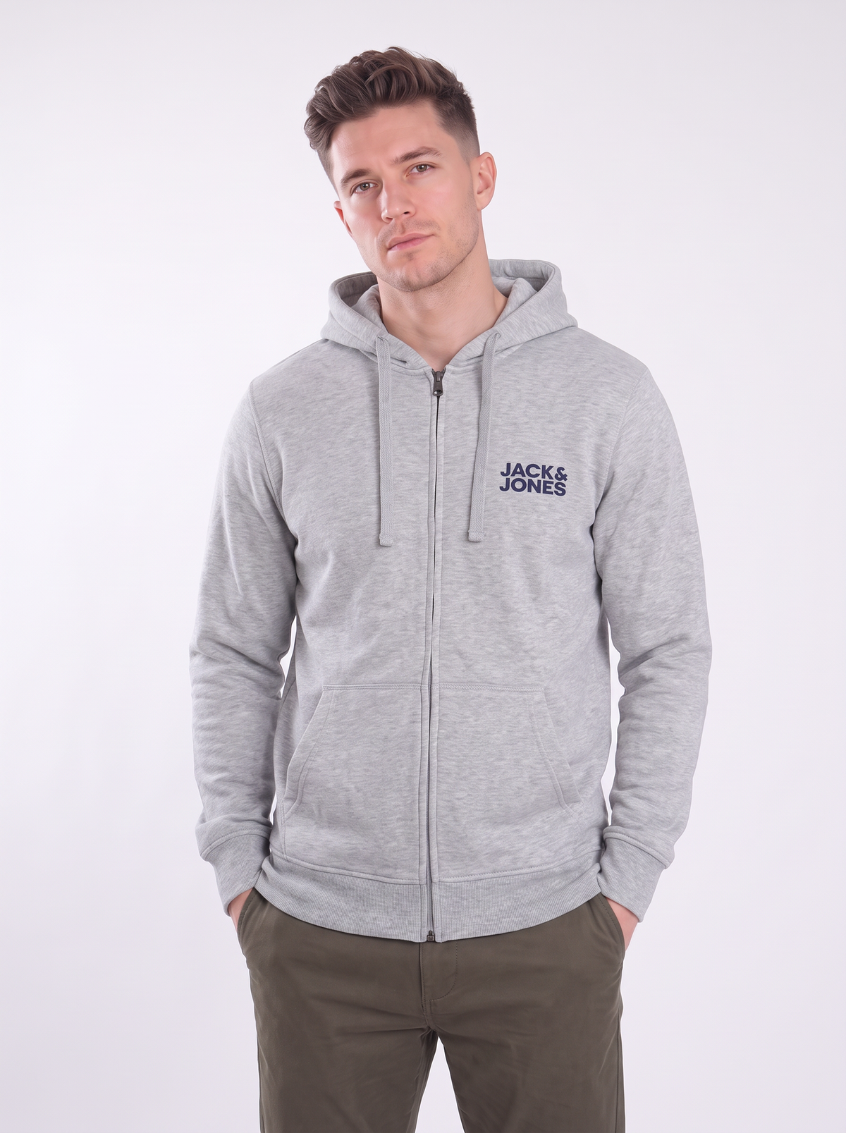 Men's Full-Zip Logo Hoodie – Casual Fleece Zip-Up Sweatshirt with Pockets