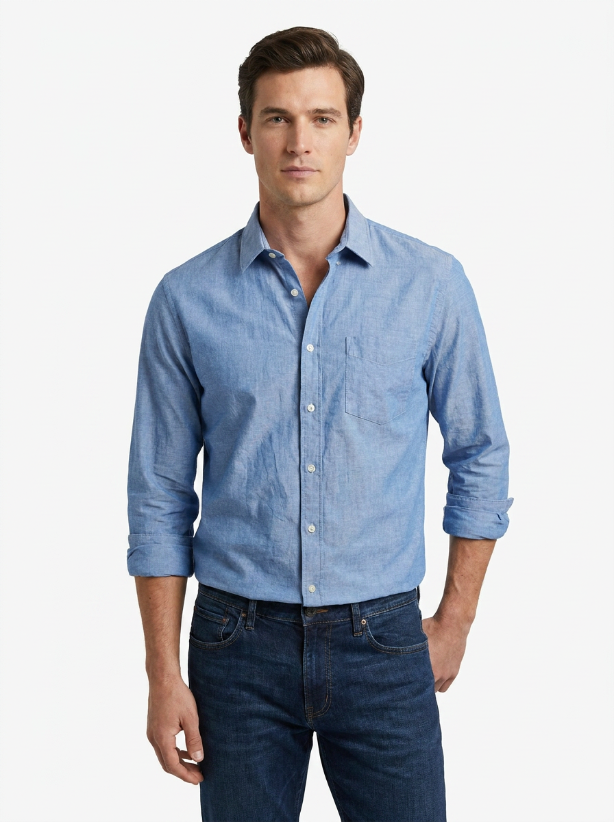 Men’s Slim-Fit Cotton Shirt – Long-Sleeve Button-Down Casual Shirt