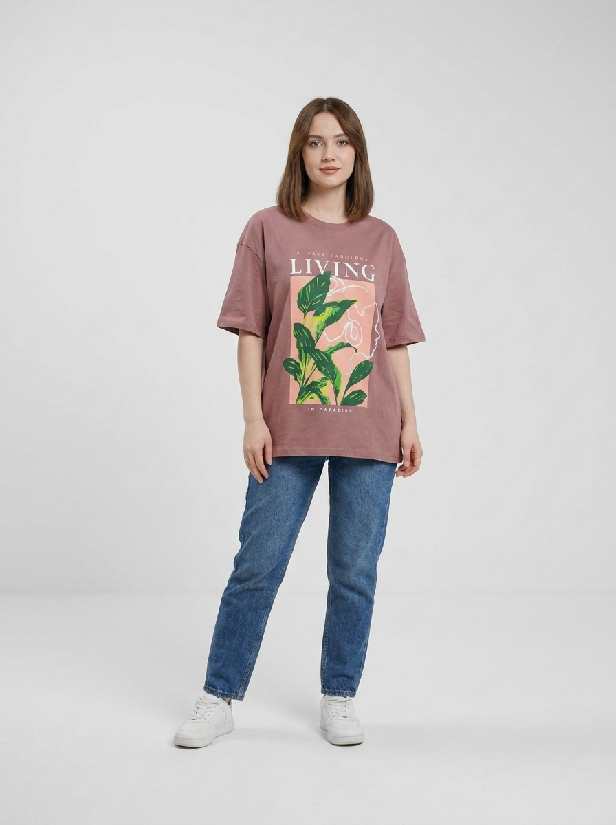 Women's Oversized Graphic Tee – "Living in Paradise" Edition
