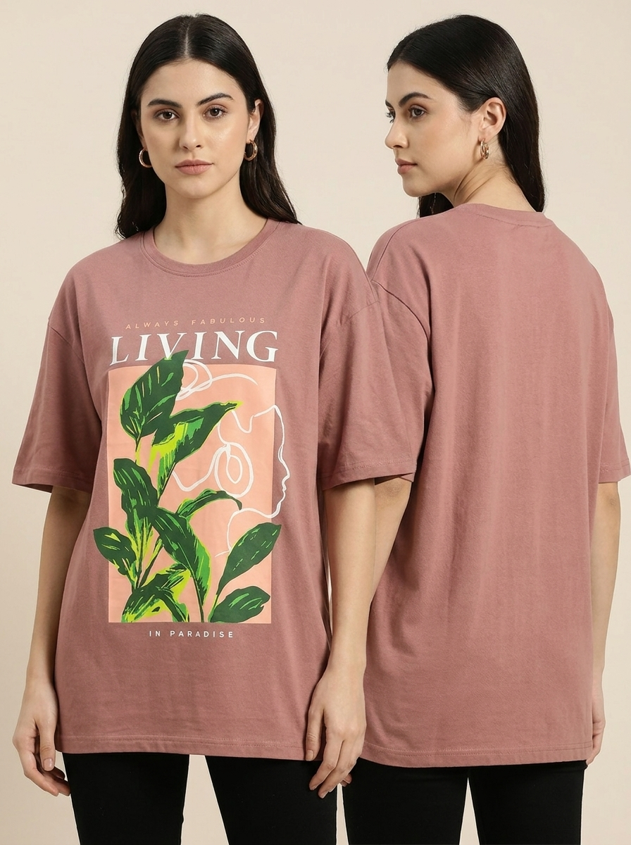 Women's Oversized Graphic Tee – "Living in Paradise" Edition