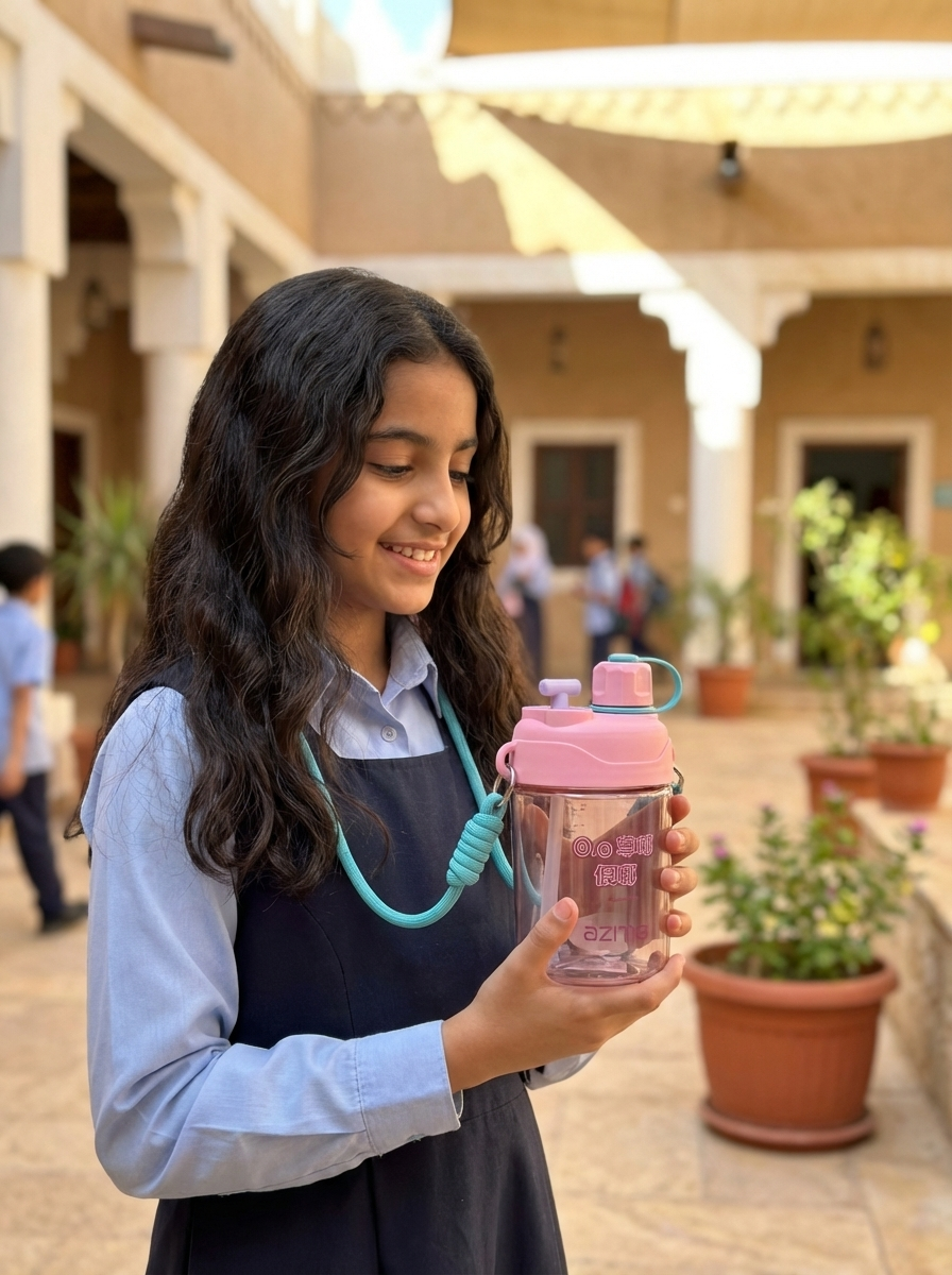 AZMA Kids Water Bottle with Straw & Strap for School & Travel