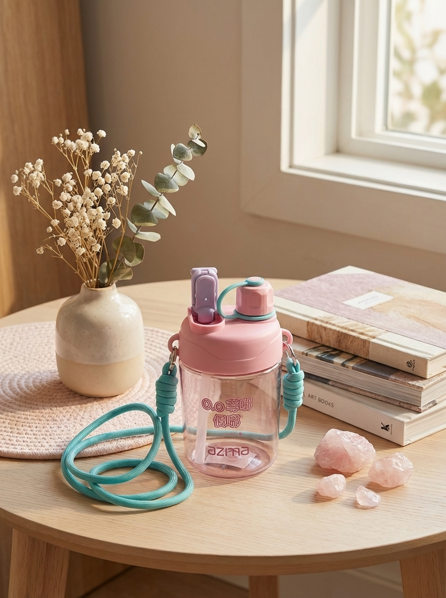 AZMA Kids Water Bottle with Straw & Strap for School & Travel