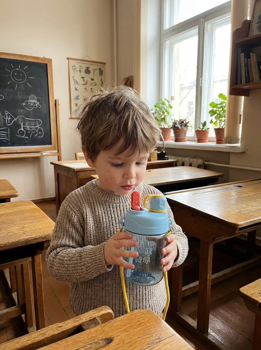 AZMA Kids Water Bottle with Straw & Strap for School & Travel