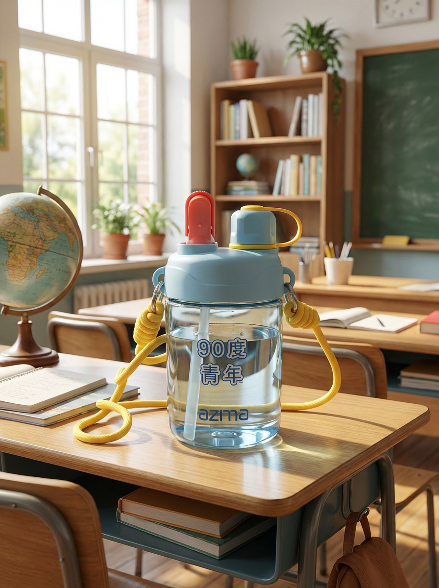 AZMA Kids Water Bottle with Straw & Strap for School & Travel