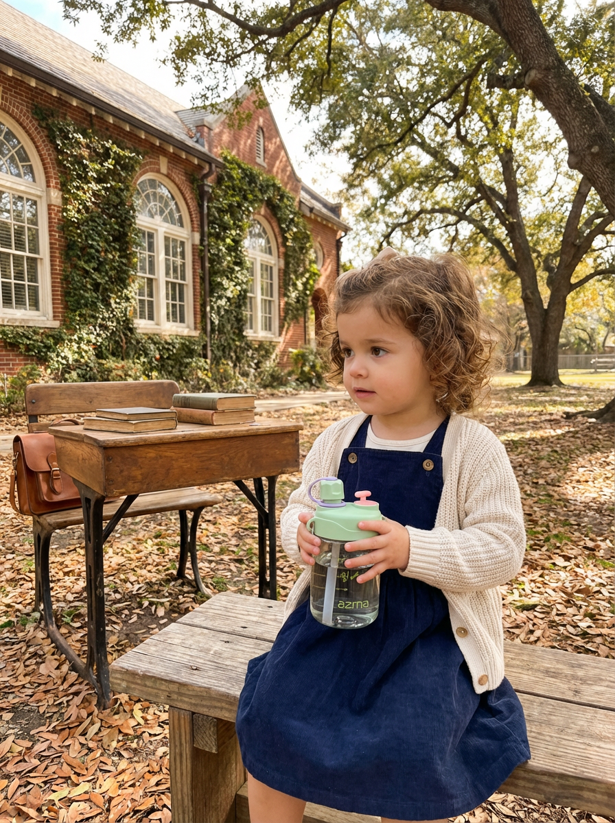 AZMA Kids Water Bottle with Straw & Strap for School & Travel