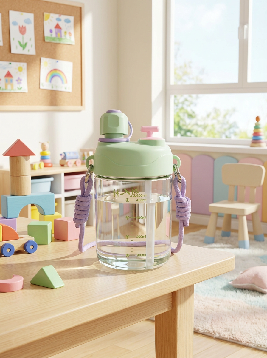 AZMA Kids Water Bottle with Straw & Strap for School & Travel