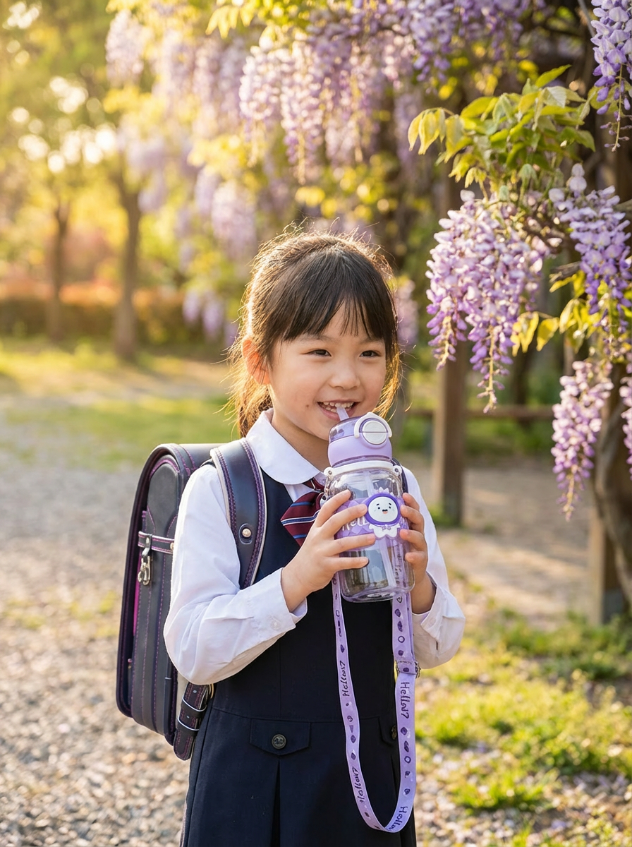 Kids Cute Cartoon Water Bottle with Straw & Strap – Leakproof School & Travel Bottle