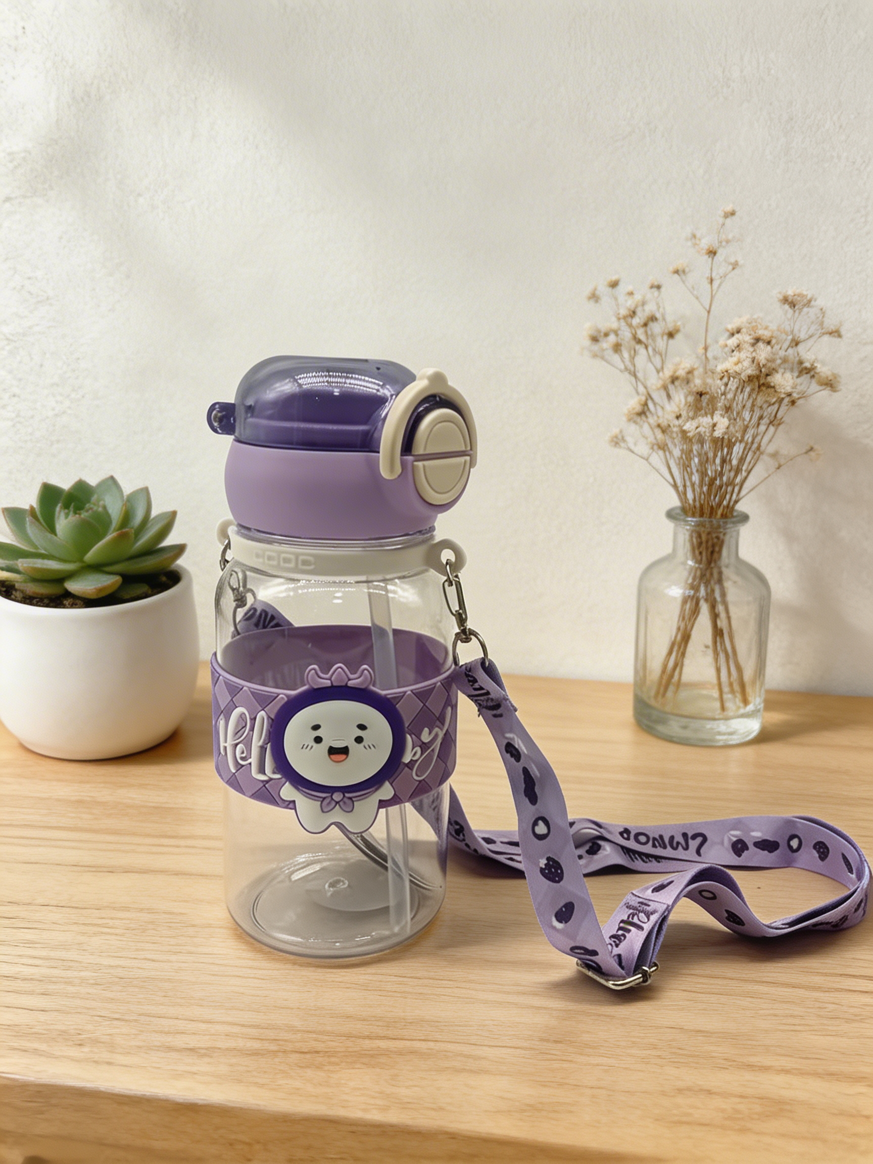 Kids Cute Cartoon Water Bottle with Straw & Strap – Leakproof School & Travel Bottle