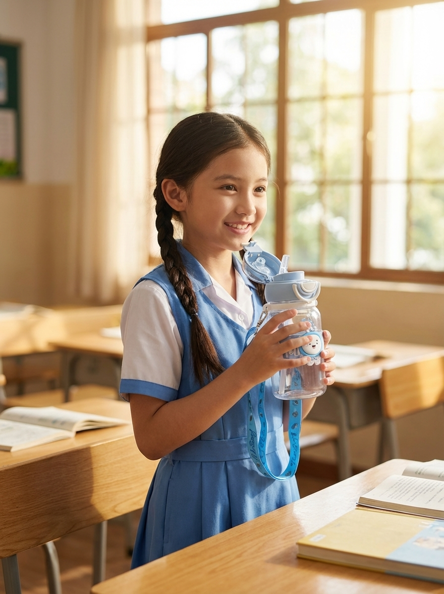 Kids Cute Cartoon Water Bottle with Straw & Strap – Leakproof School & Travel Bottle
