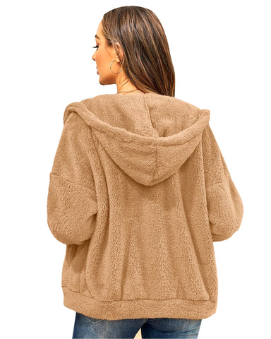 Women's Fluffy Fur Hoodie Zipper Jacket
