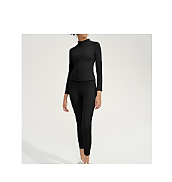 Women's 2 pc Long Sleeve Zipper with high waist Leggings - Workout Set.