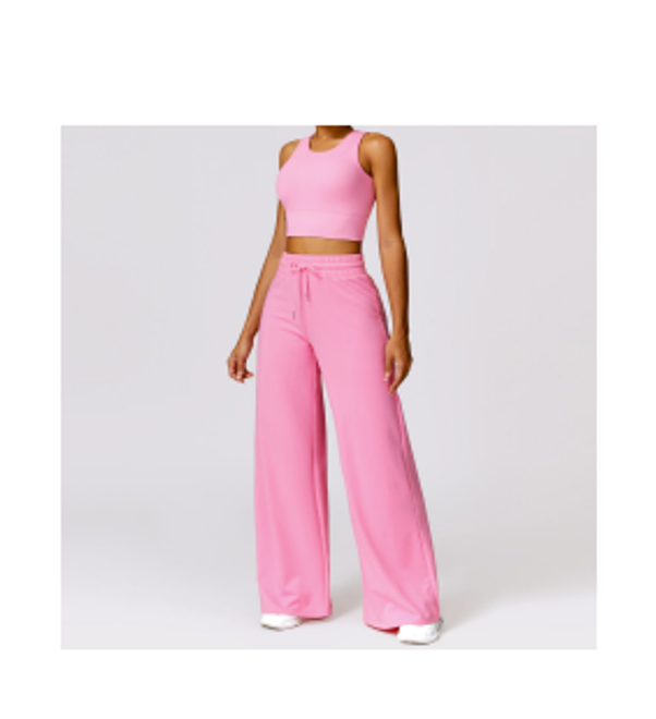 Women's 2-Piece Workout Set – Sleeveless Crop Top & High Waisted Wide Leg Pants.