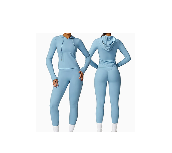 Women Sportswear Set Long Sleeve Crop Top with Leggings - Tracksuits.
