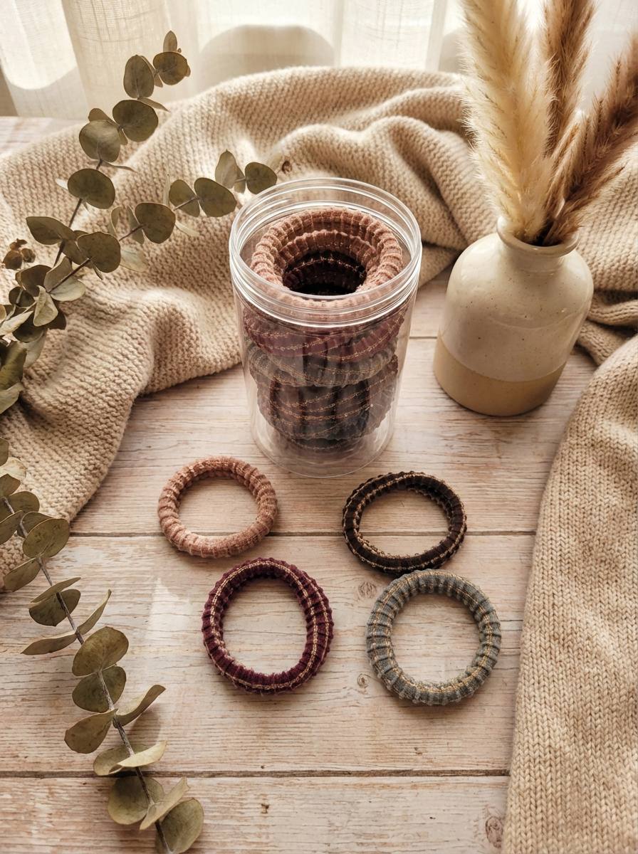 Velvet Ribbed Hair Scrunchies Set – Soft Elastic Hair Ties for All-Day Hold