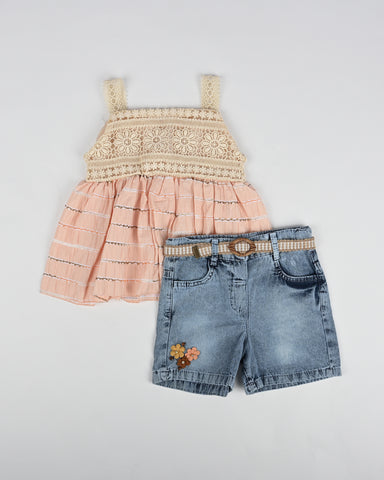 Girl embroidered top & short 2 piece set