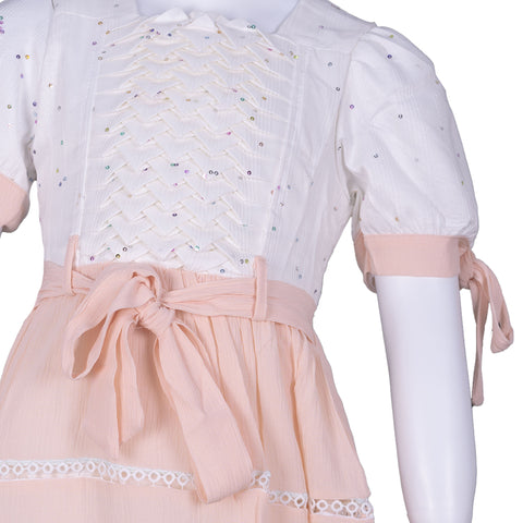 Fairytales lace Trim Puff Sleeves Midi Dress