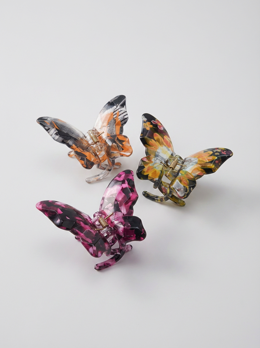 Vibrant Butterfly Hair Claw Clips - 3 Piece | Trendy Acetate Patterned Hair Accessories