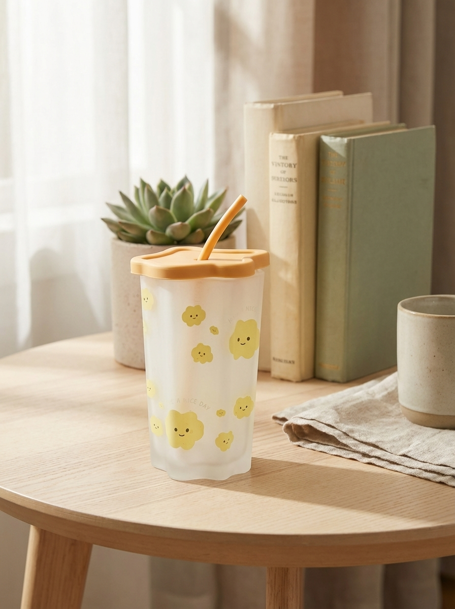 Glass Cup with Silicone Lid & Straw | Cute Aesthetic Tumbler – Fine Look