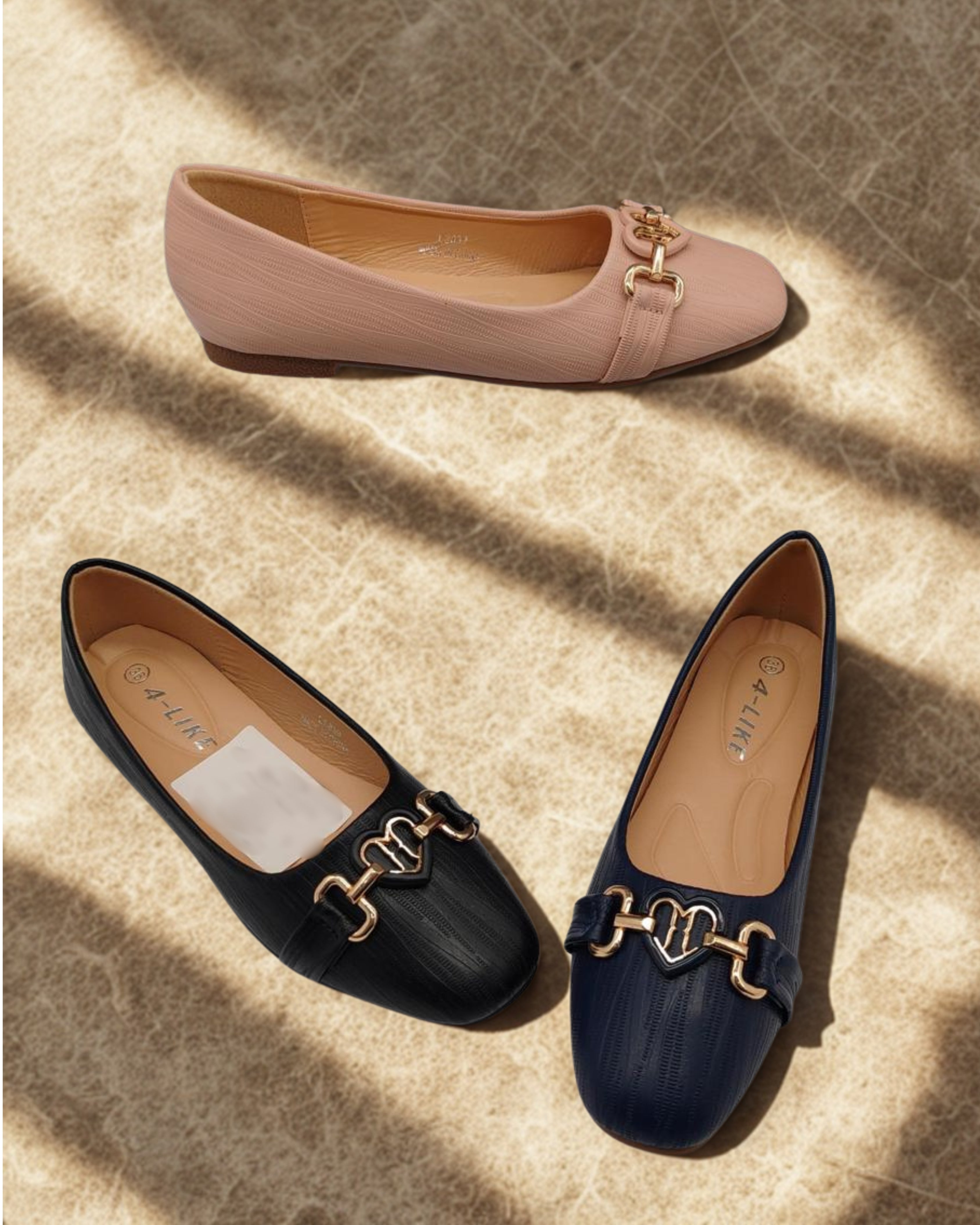 Women’s Sandal Ballet Flats with Gold Buckle