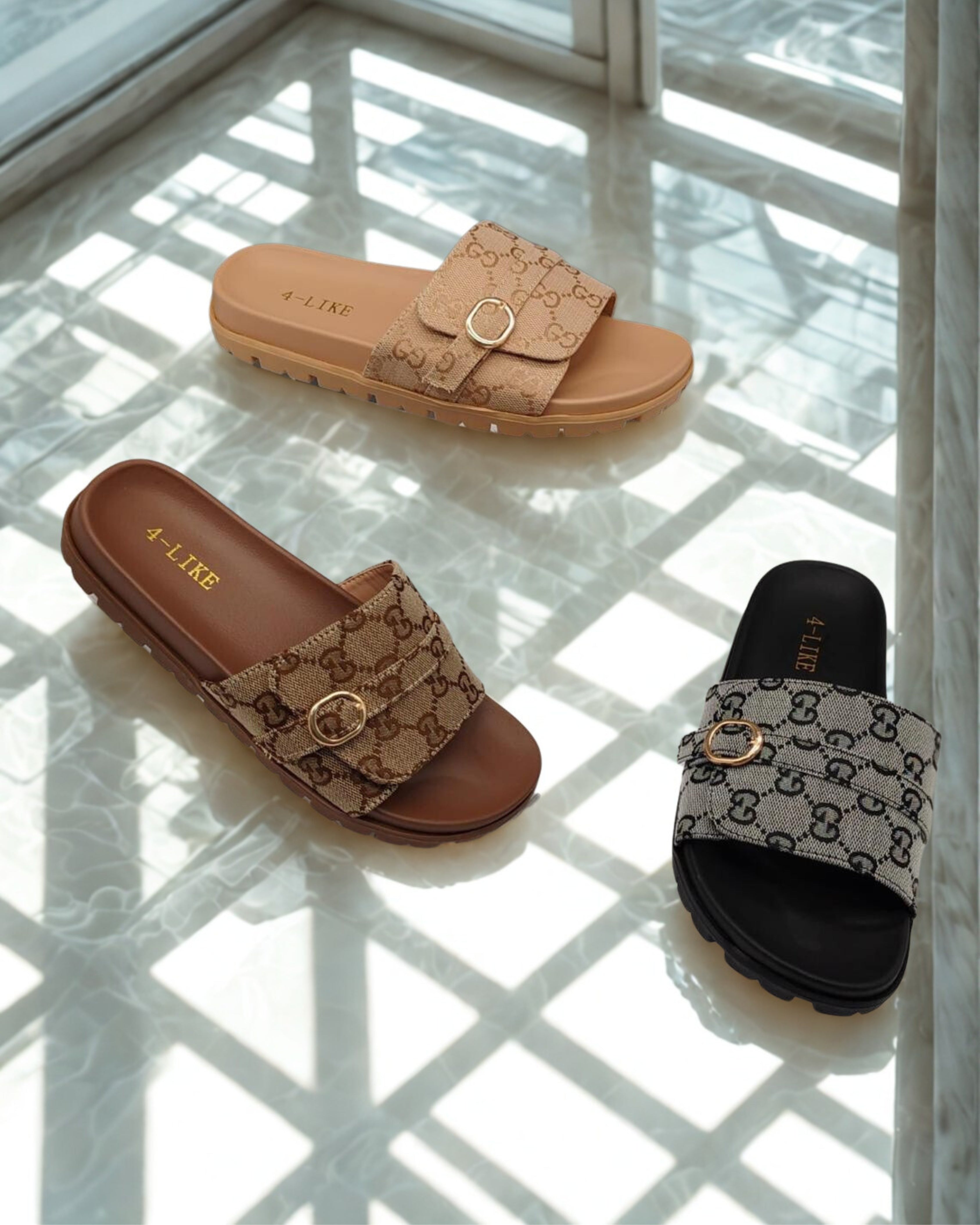 Women’s Trendy Slip-On Slides with Buckle Strap