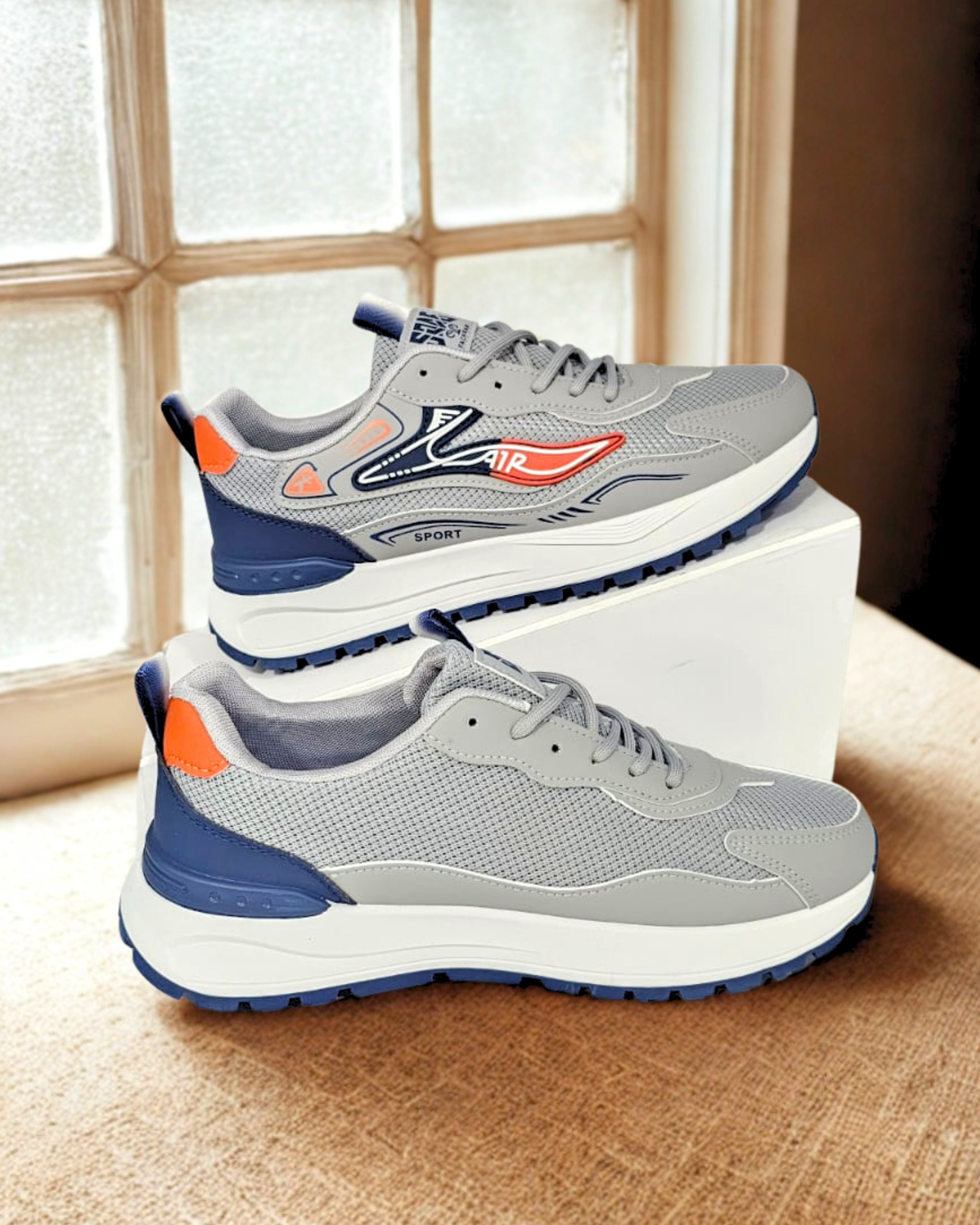 حذاء رياضي رجالي أسود ورمادي للجري - حذاء رياضي شبكي خفيف الوزن | فاينلوك