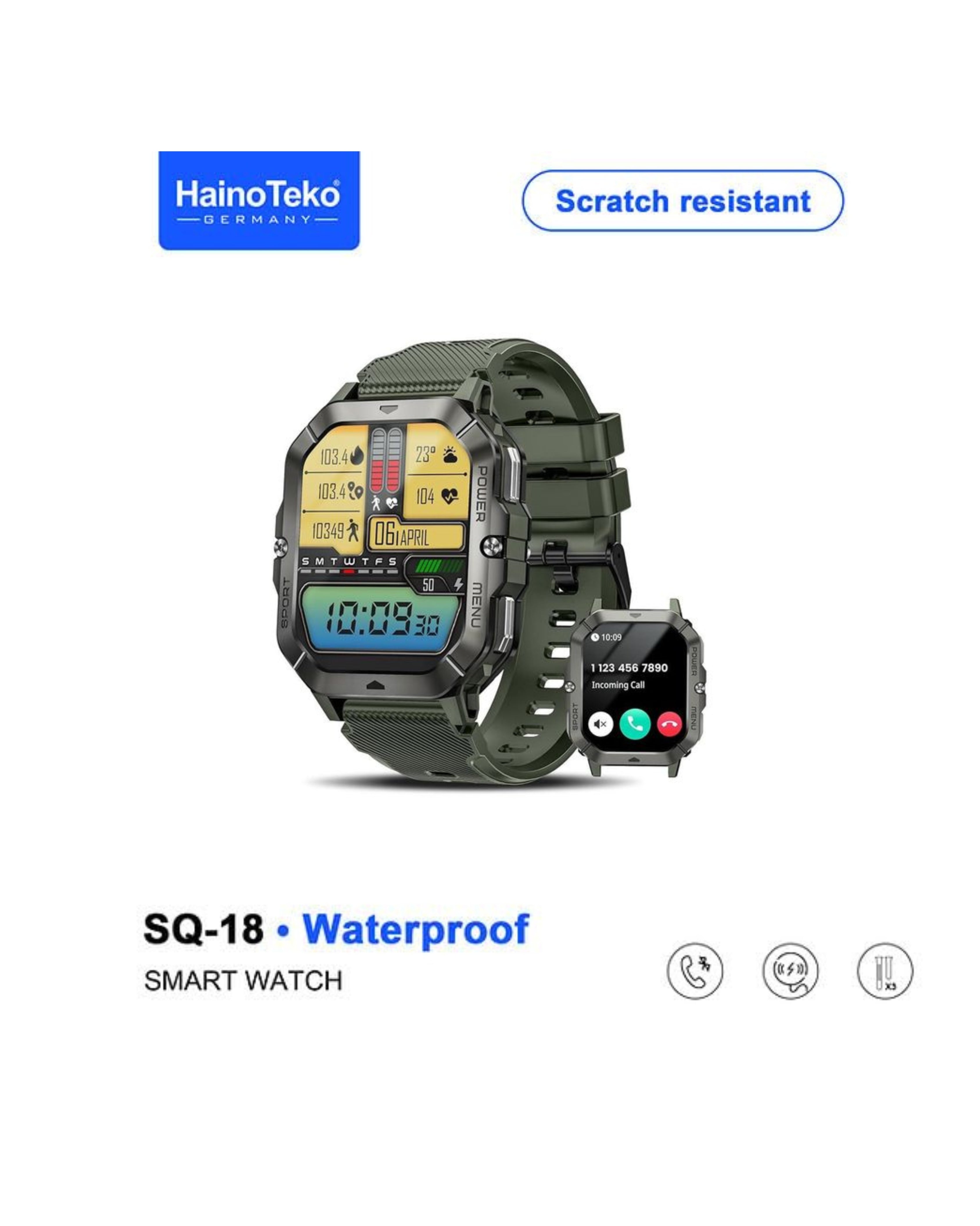 Haino Teko - SQ-18 Waterproof Smart Watch with three interchangeable straps