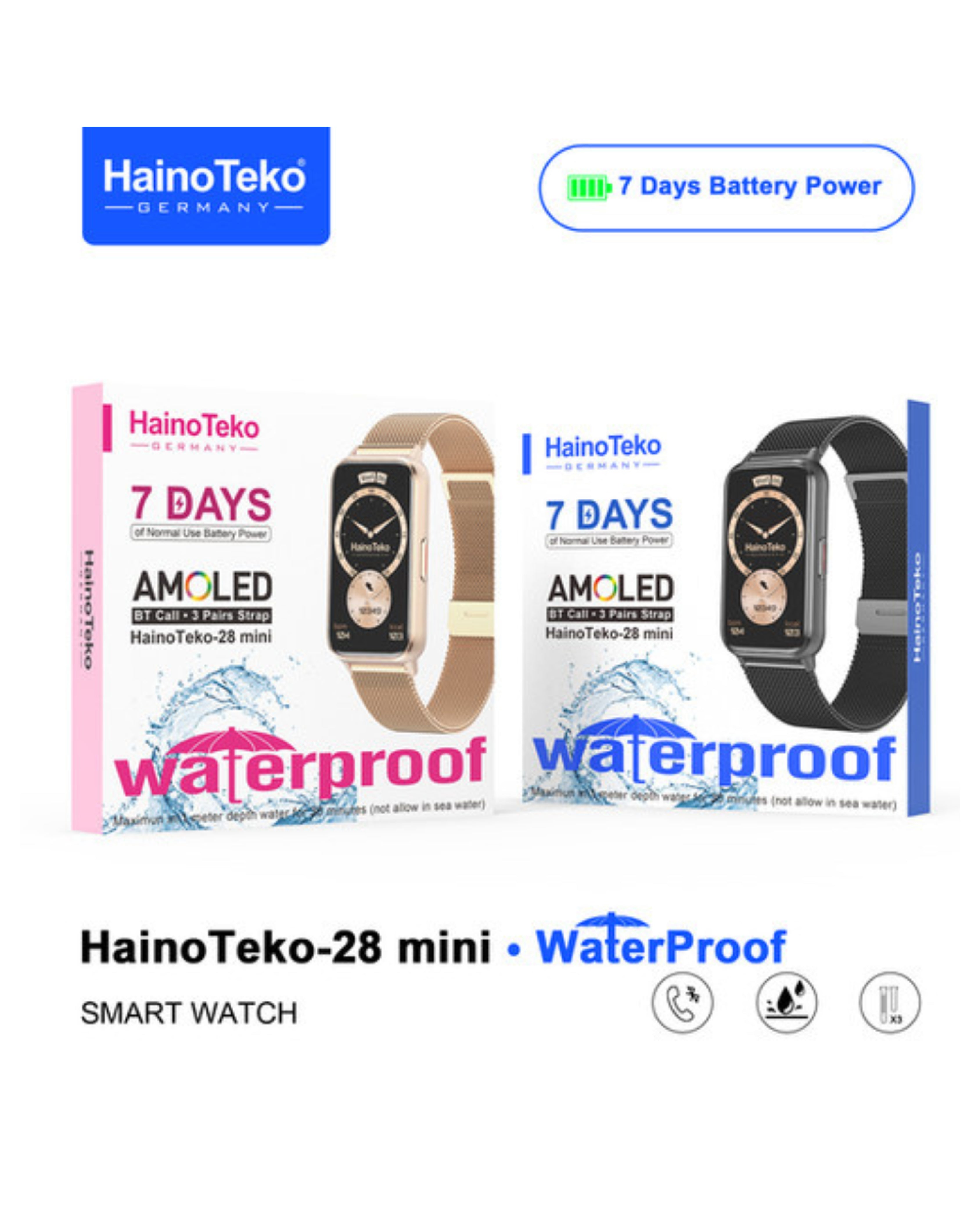 HainoTeko-28 Mini Waterproof Smart Watch with AMOLED Display Bluetooth Calling