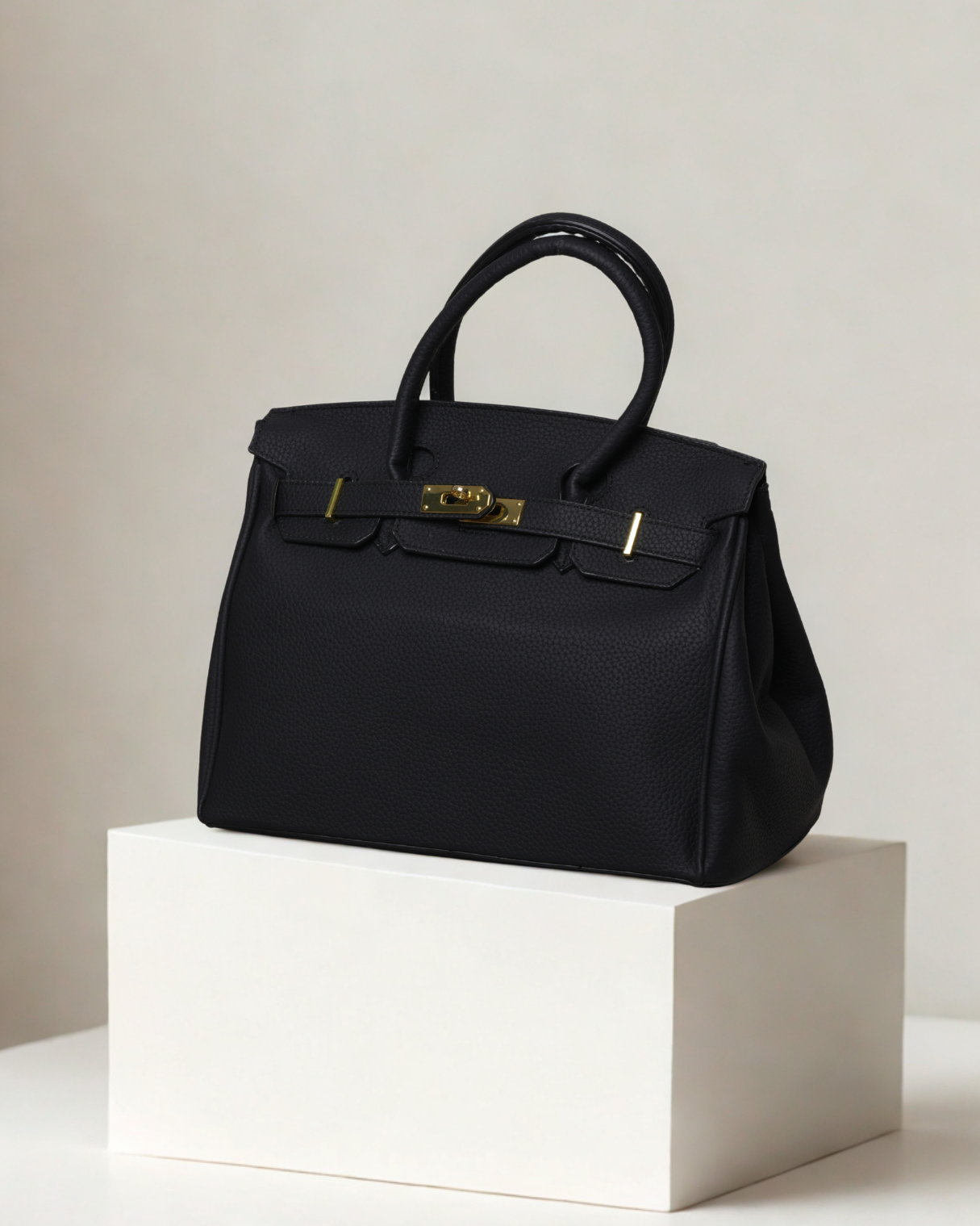 Classic Pebbled Top Handle Satchel | Elegant Turn-Lock Handbag & Crossbody