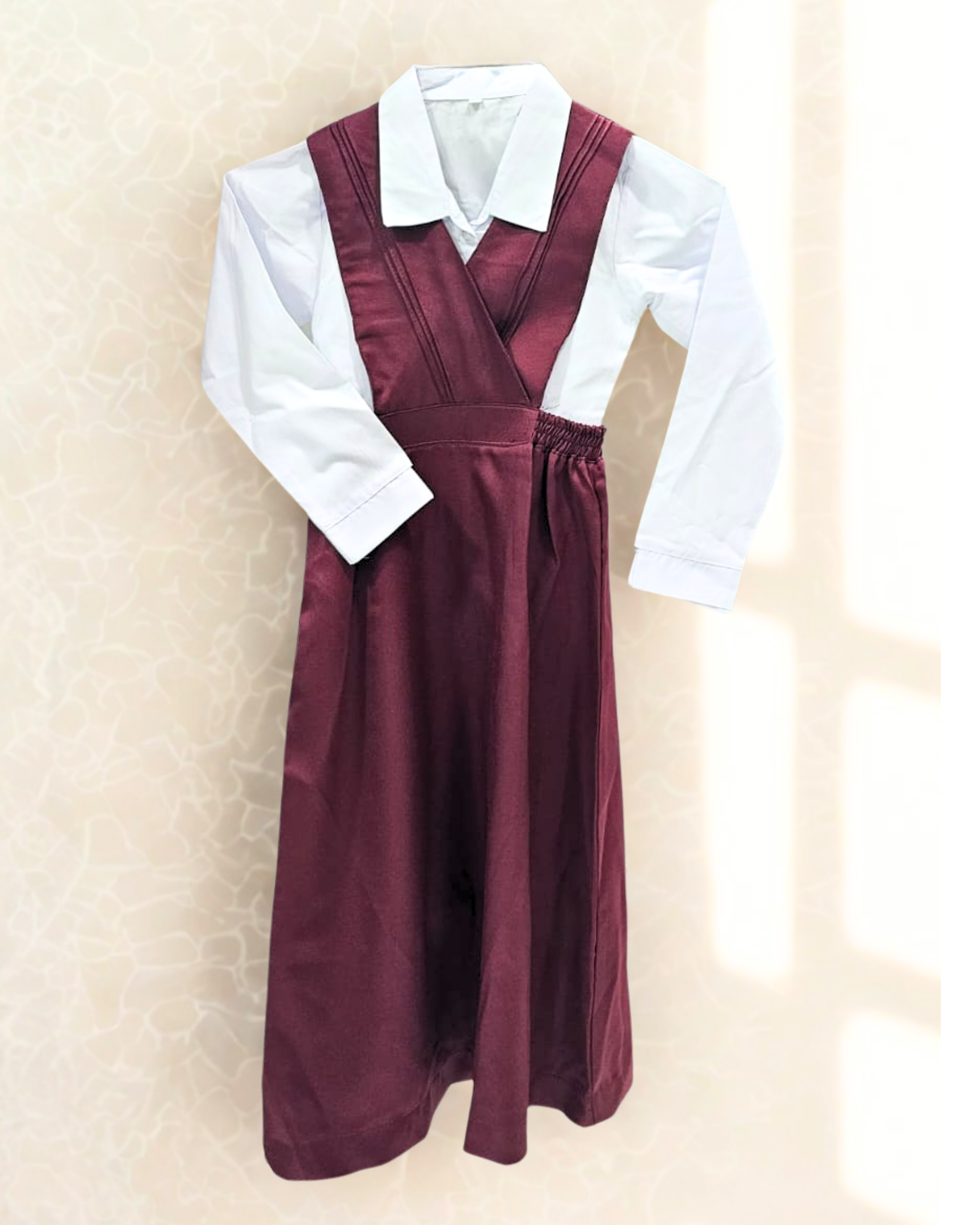 Classic Maroon School Uniform Dress with White Shirt