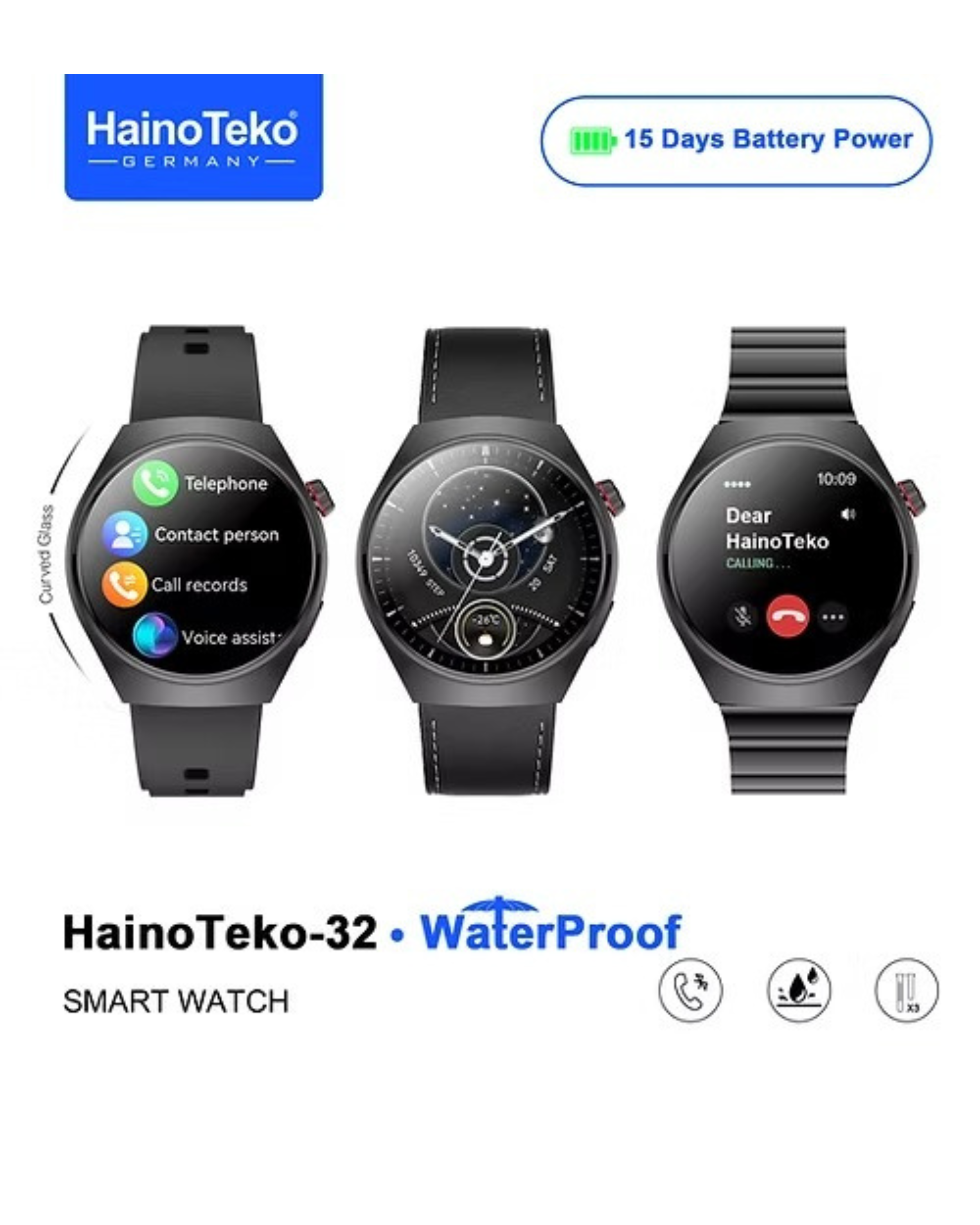 Haino Teko 32 Curved Glass Round Watch with long battery Life