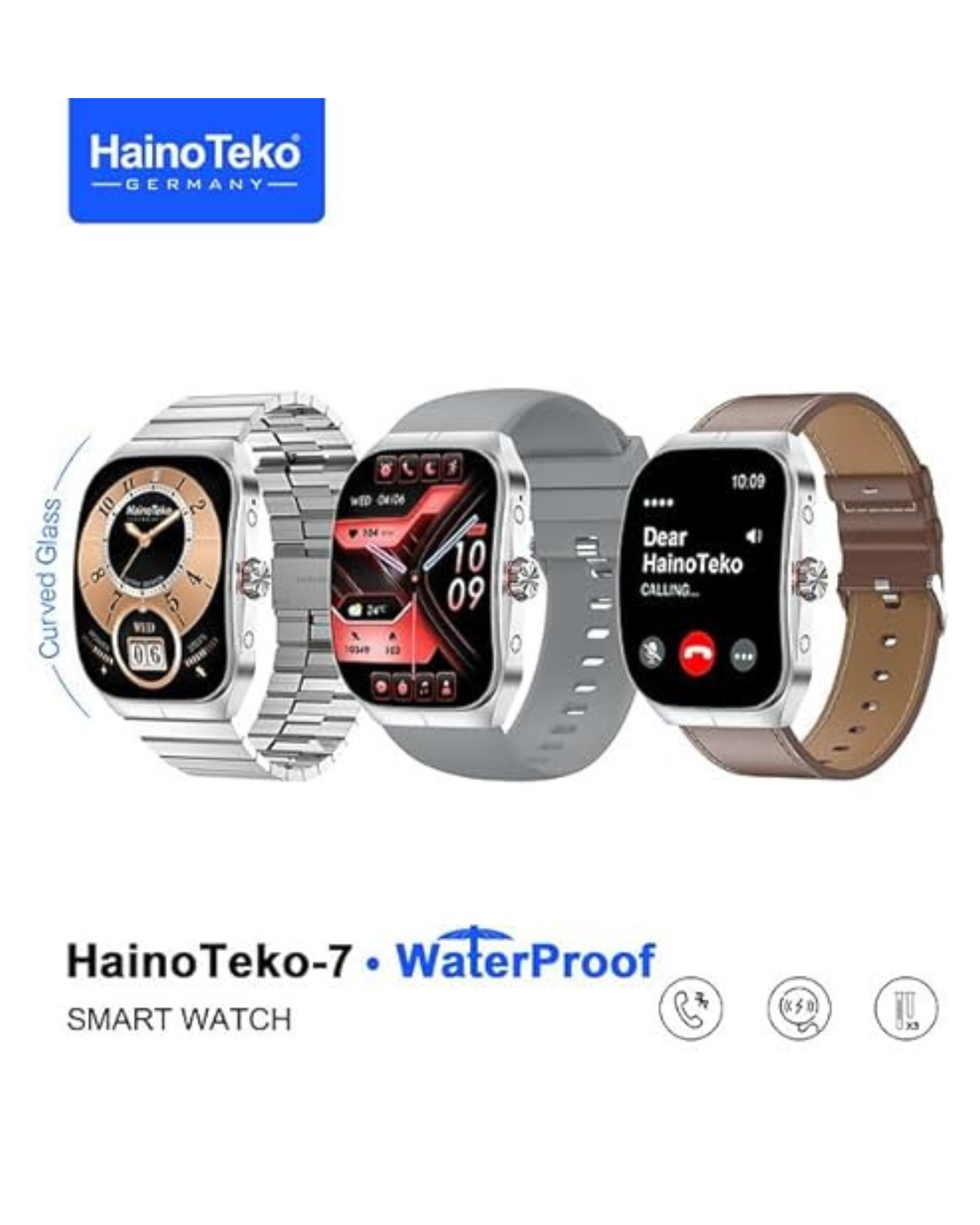 HainoTeko 7 Waterproof Curved AMOLED Diplay Smart Watch With 3 Pair Strap